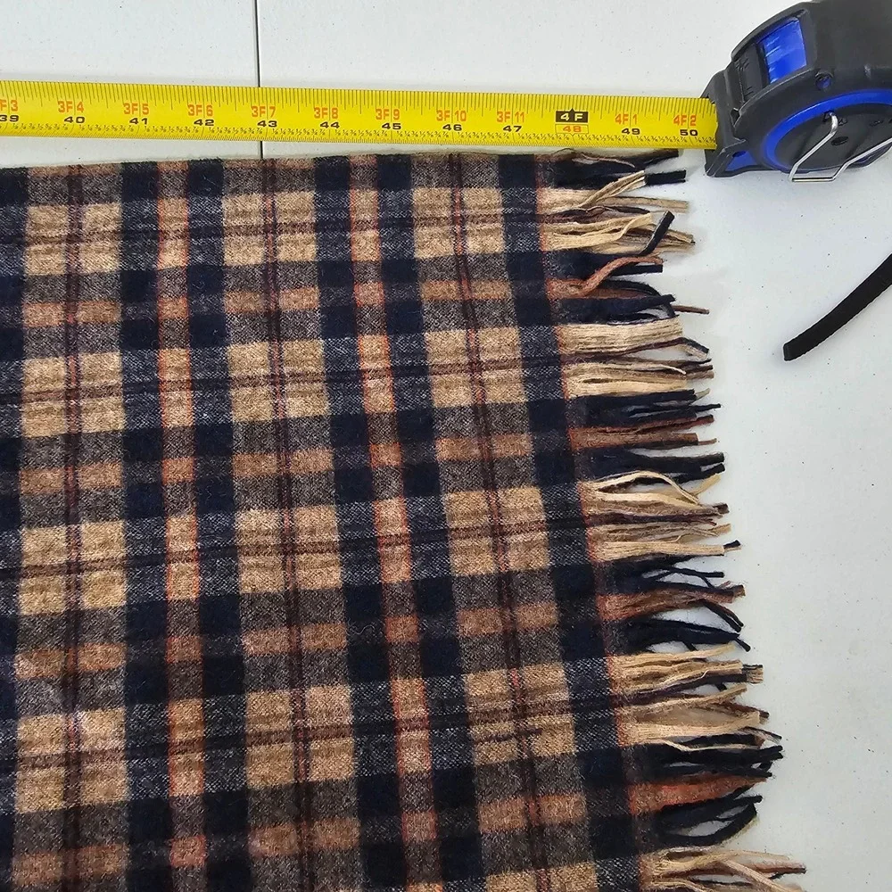 Vintage 70s Pendleton 100% Virgin Wool Plaid Fringe Scarf Preppy USA Heritage